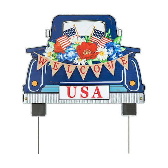 Glitzhome® 26" Patriotic America Metal Truck Yard Stake